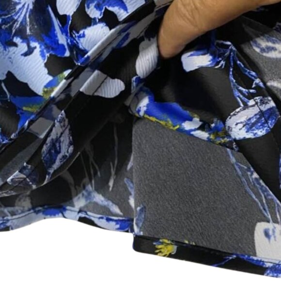 Halogen Floral Bright Blue Black V-Neck Sleeveless Blouse Top XS Polyester - Picture 8 of 12